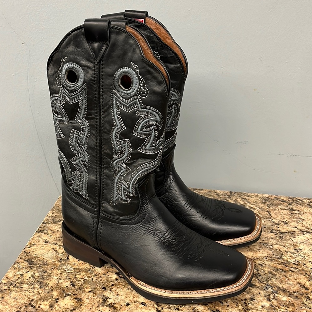 Potrero western cowgirl square toe embroidered leather boots Black Women’s Sz 8